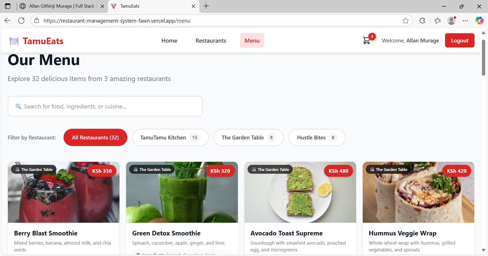 Restaurant Management System Interface